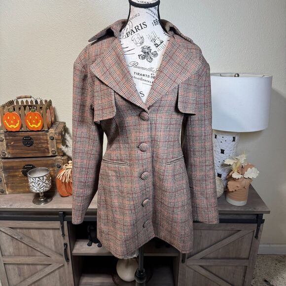 Divine Heritage Plaid Wool Blend Belted Trench Coat/Mini Dress Size M Classic - Picture 3 of 12